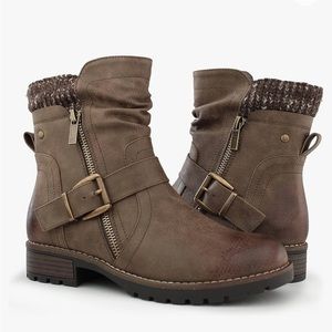 Hawkwell Women's Combat Boots Fashion Side Zipper Buckle Ankle Booties